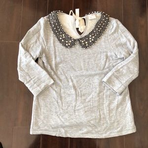 3/4 sleeve sweatshirt with beaded collar